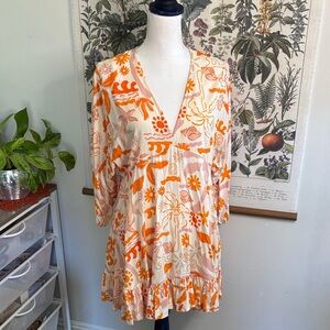 Floral Orange Beachy Mini Dress M
